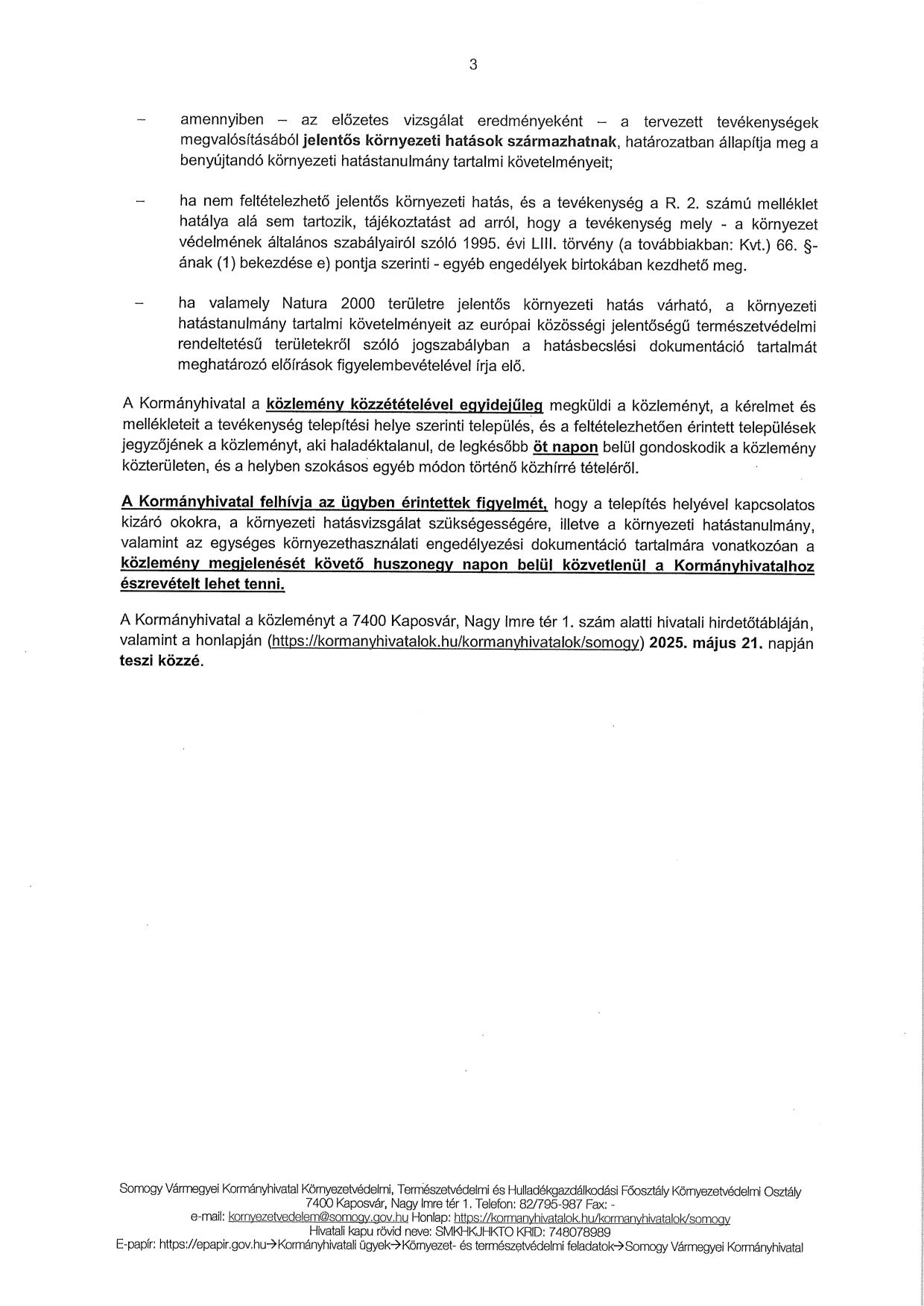 Közlemény Globe Aqua környezetvédelmi hatósági eljárás 3
