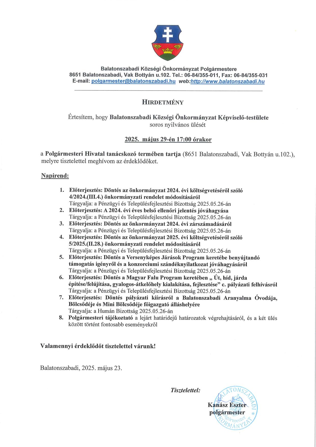 Hirdetmény KT ülésre 2025.05.29. 1