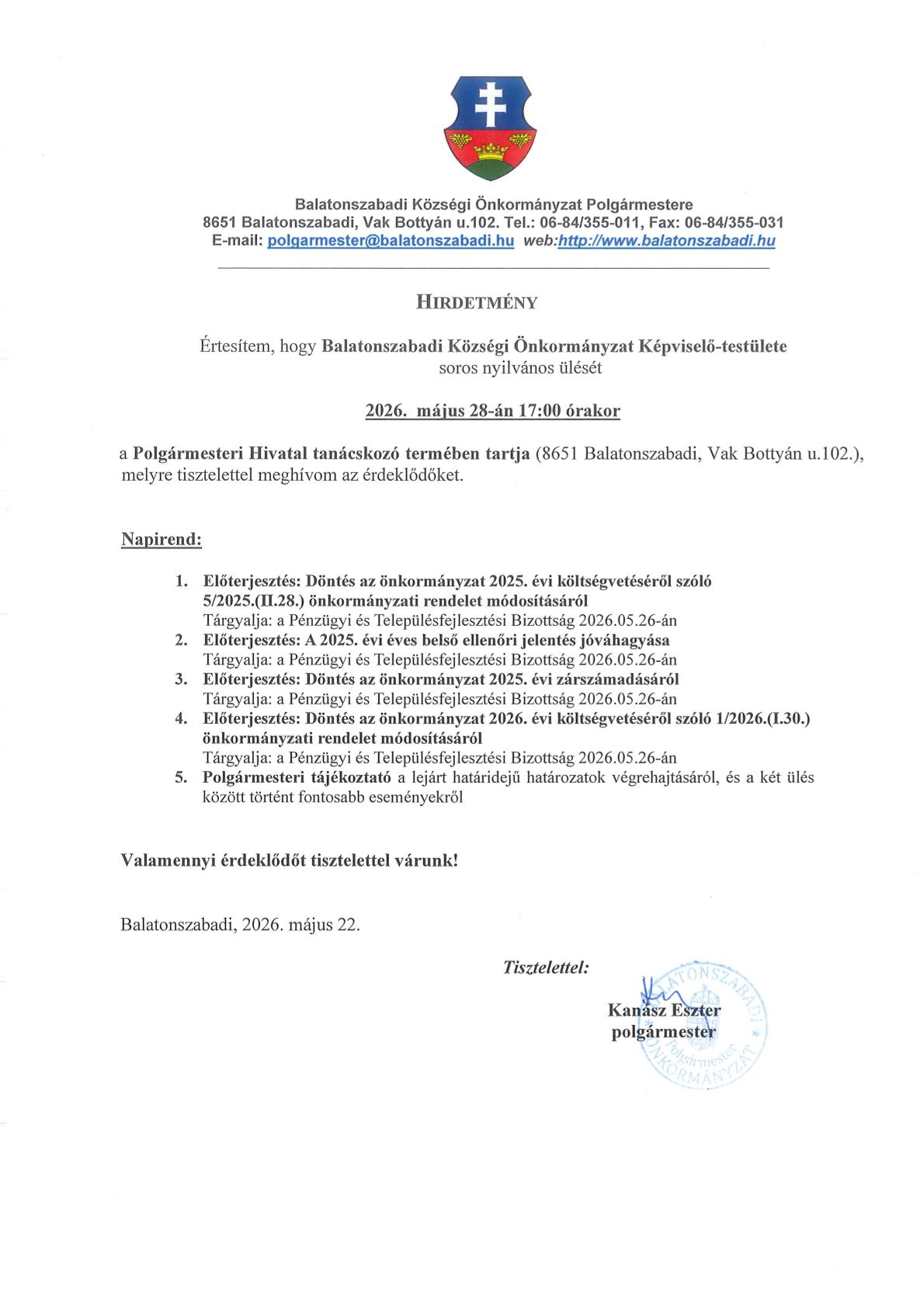 Hirdetmény KT 2026.05.28. ülés 1